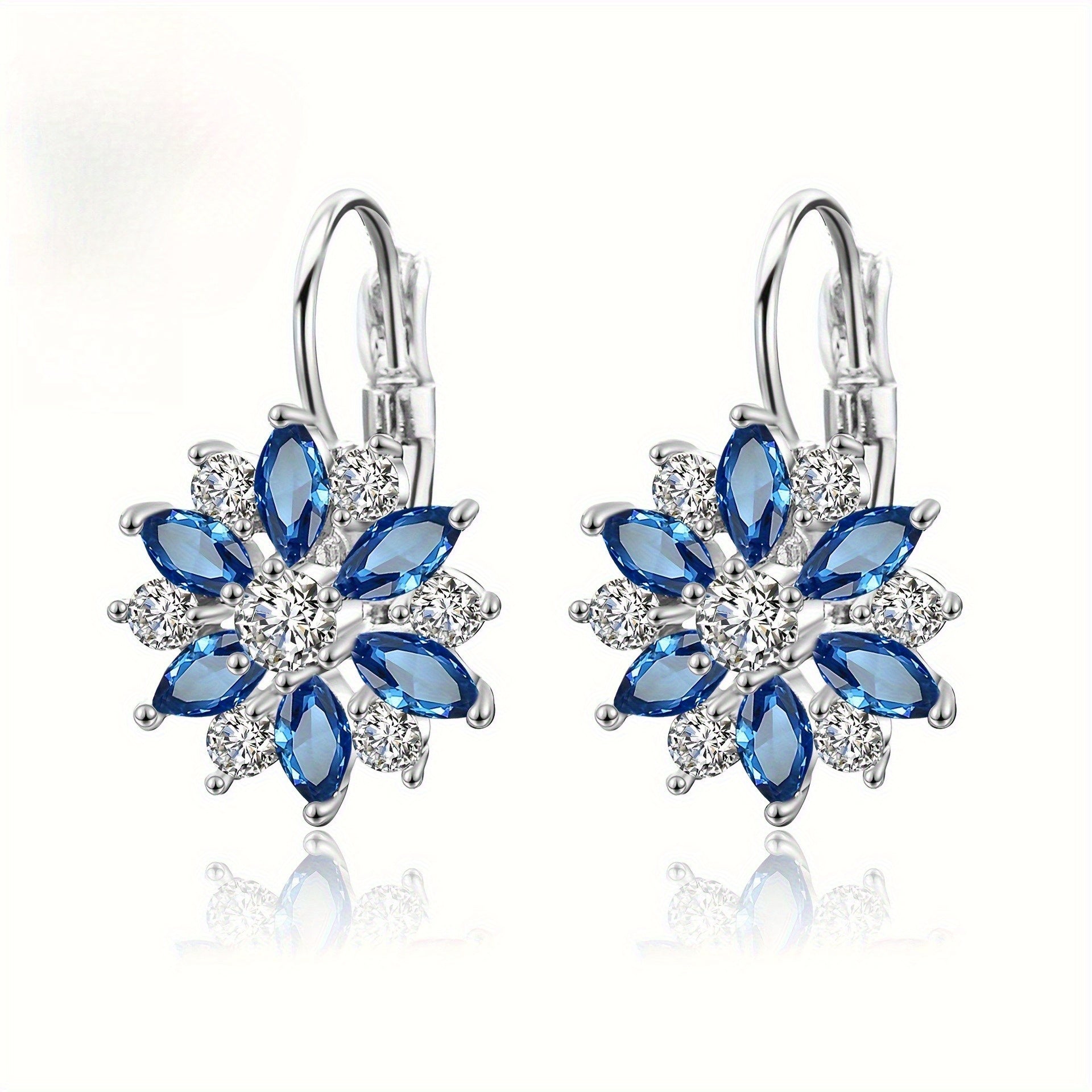 EJG 925 Sterling Silver Blue and White Snowflake Hoop Earring Buckle Light Luxury Winter Flower Exquisite Fashion Cold Style Two Colors Daily Versatile Female Earrings, Suitable for Back to, Party, Valentine'S Day Gift, Christmas Gift