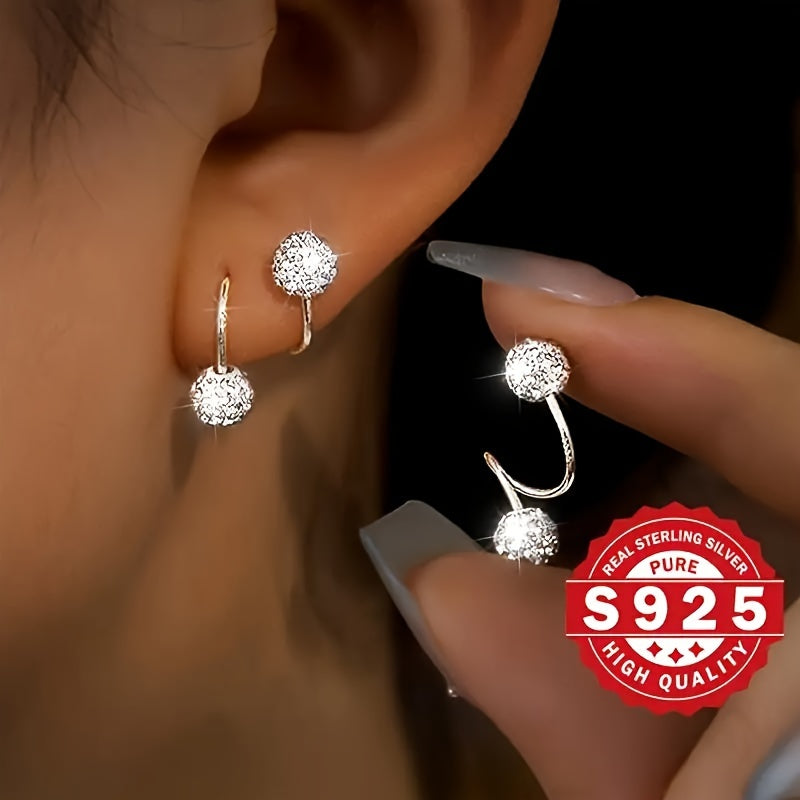 A Pair Of Sparkling Spherical Earrings with Screw Type S-shaped Earrings - Anti Allergic, Suitable for Holiday Gifts And Festive Parties, Very Suitable for Women to Wear
