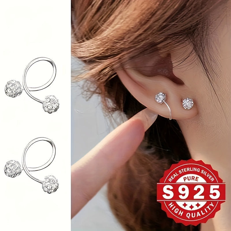 A Pair Of Sparkling Spherical Earrings with Screw Type S-shaped Earrings - Anti Allergic, Suitable for Holiday Gifts And Festive Parties, Very Suitable for Women to Wear