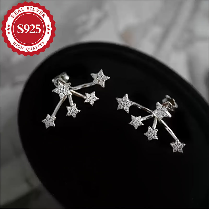 [Trendy Ear Studs] S925 Silver, Trendy Pair of Women's Five Super Sparkling Star Flower Ear Studs | Hypoallergenic, Versatile, Paired with Silver Ear Plugs