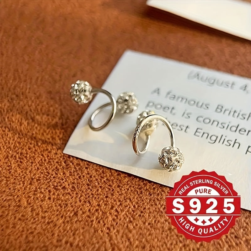 A Pair Of Sparkling Spherical Earrings with Screw Type S-shaped Earrings - Anti Allergic, Suitable for Holiday Gifts And Festive Parties, Very Suitable for Women to Wear