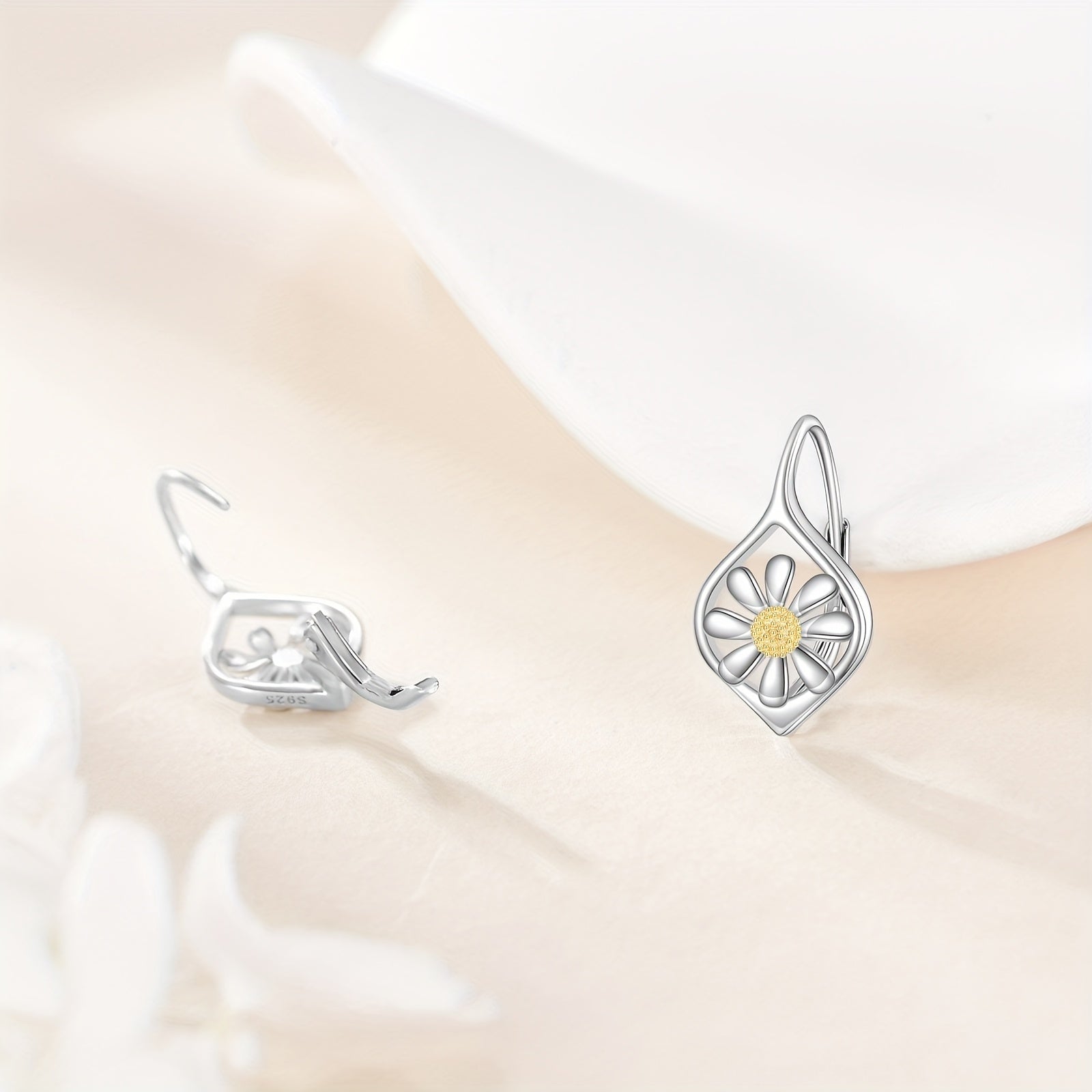 Daisy Earrings for Women Sterling Silver Daisy Dangle Drop Earrings Dainty Flower Leverback Jewelry for Women