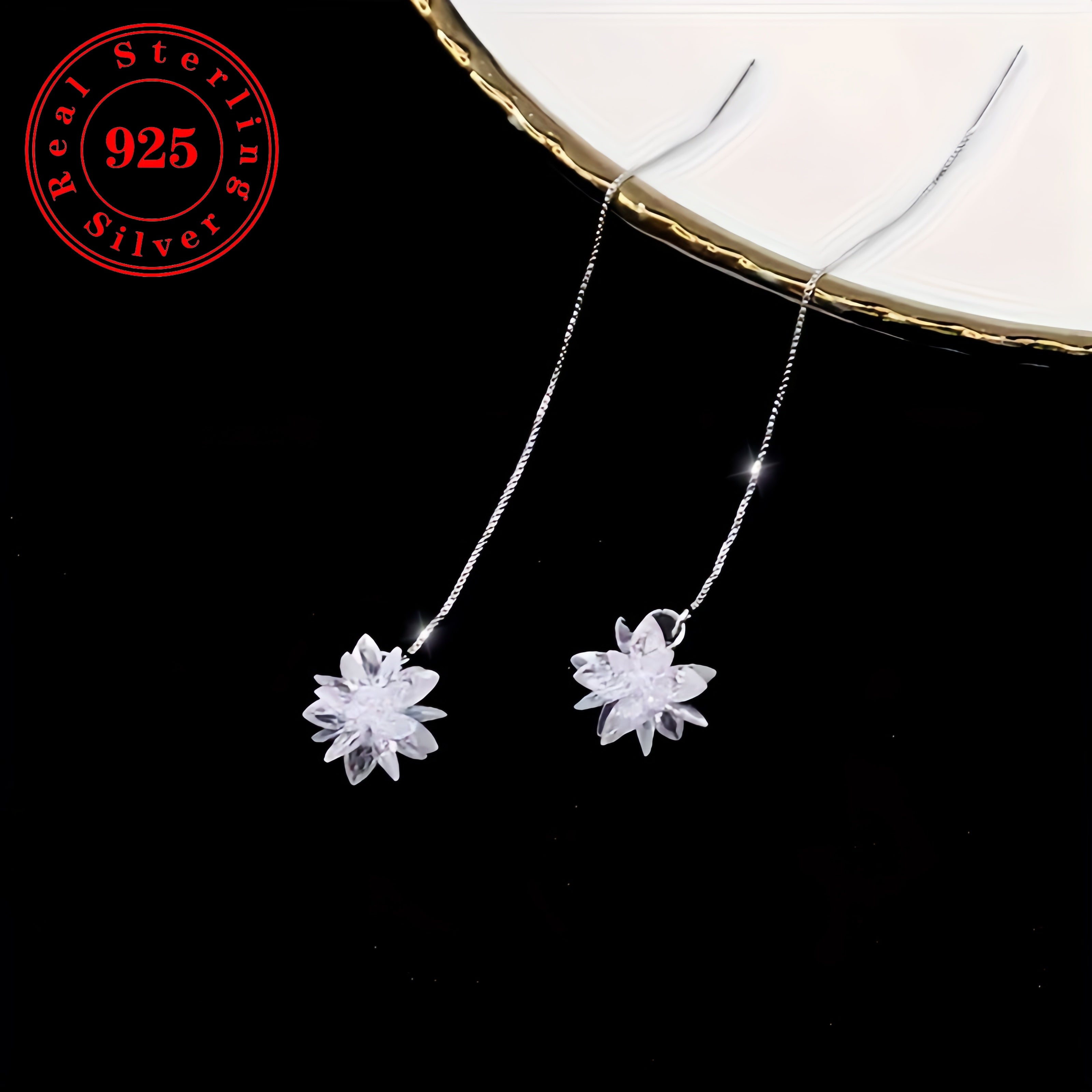 925 sterling Silvery earrings with sparkling flower design, set with sparkling low sensitivity earrings, wedding jewelry