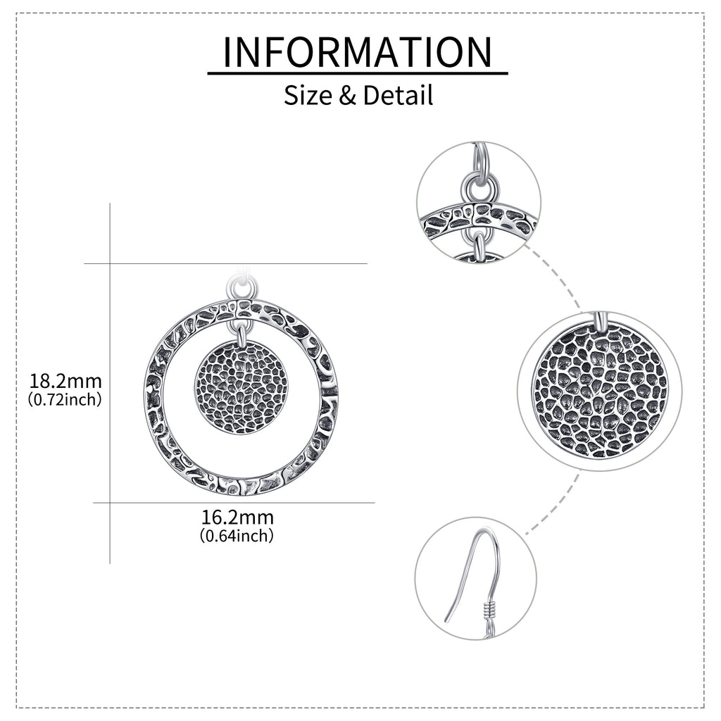 Hammered Earrings Sterling Silvery Hammered Dangle Drop Earrings Circle Jewelry Gift for Women