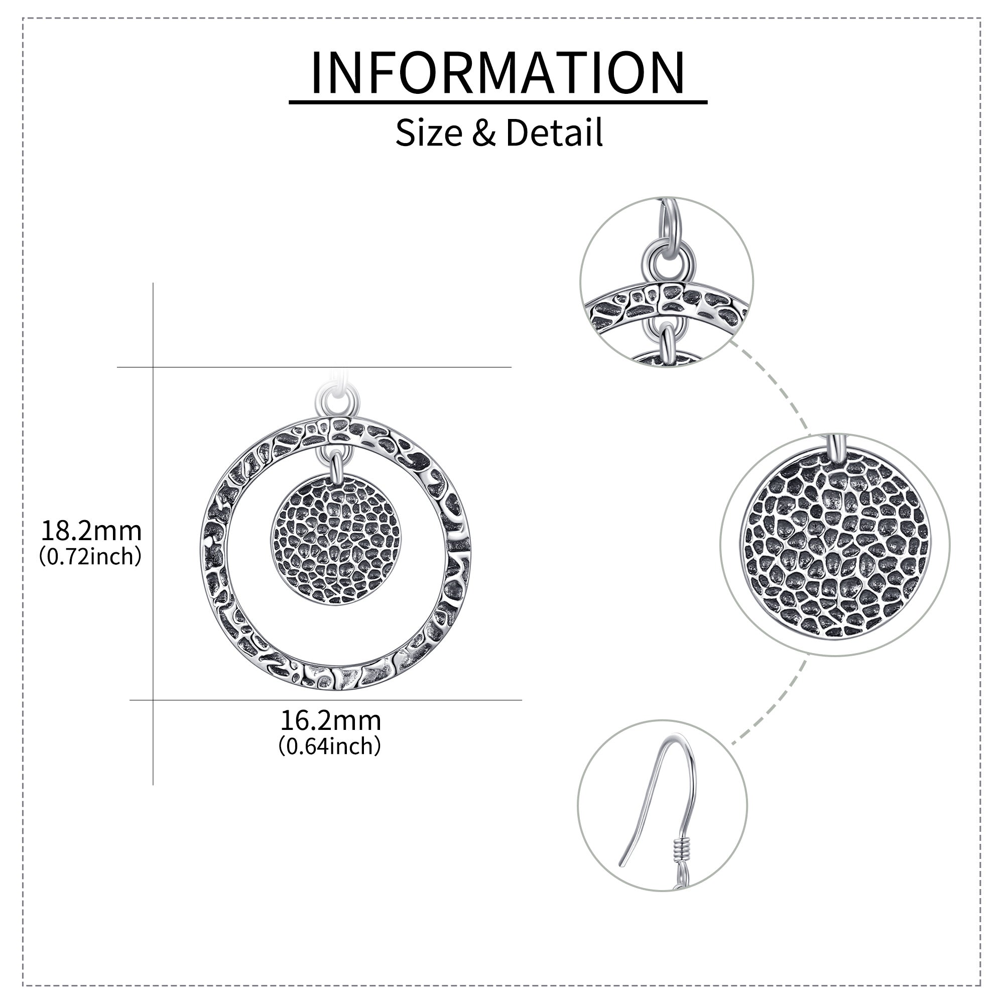 Hammered Earrings Sterling Silvery Hammered Dangle Drop Earrings Circle Jewelry Gift for Women