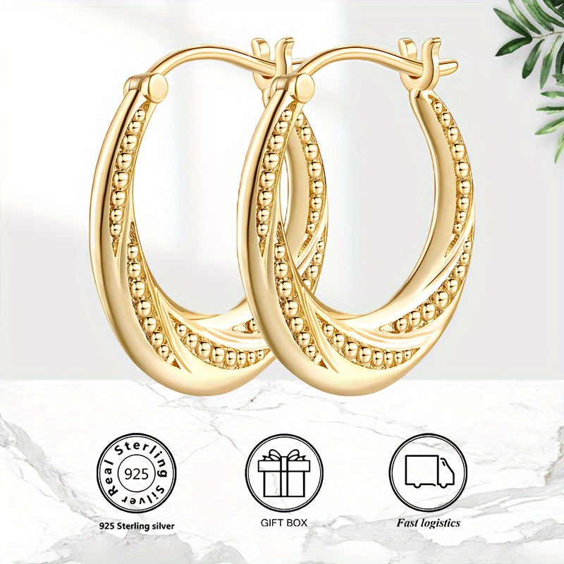 925 Silver, 18K Gold Plated, Gold Bead Spiral Earrings, Stylish Earrings for Parents, Weddings, Valentine's Day, Anniversaries, Birthdays And Graduation Ceremonies with Beautiful Gifts