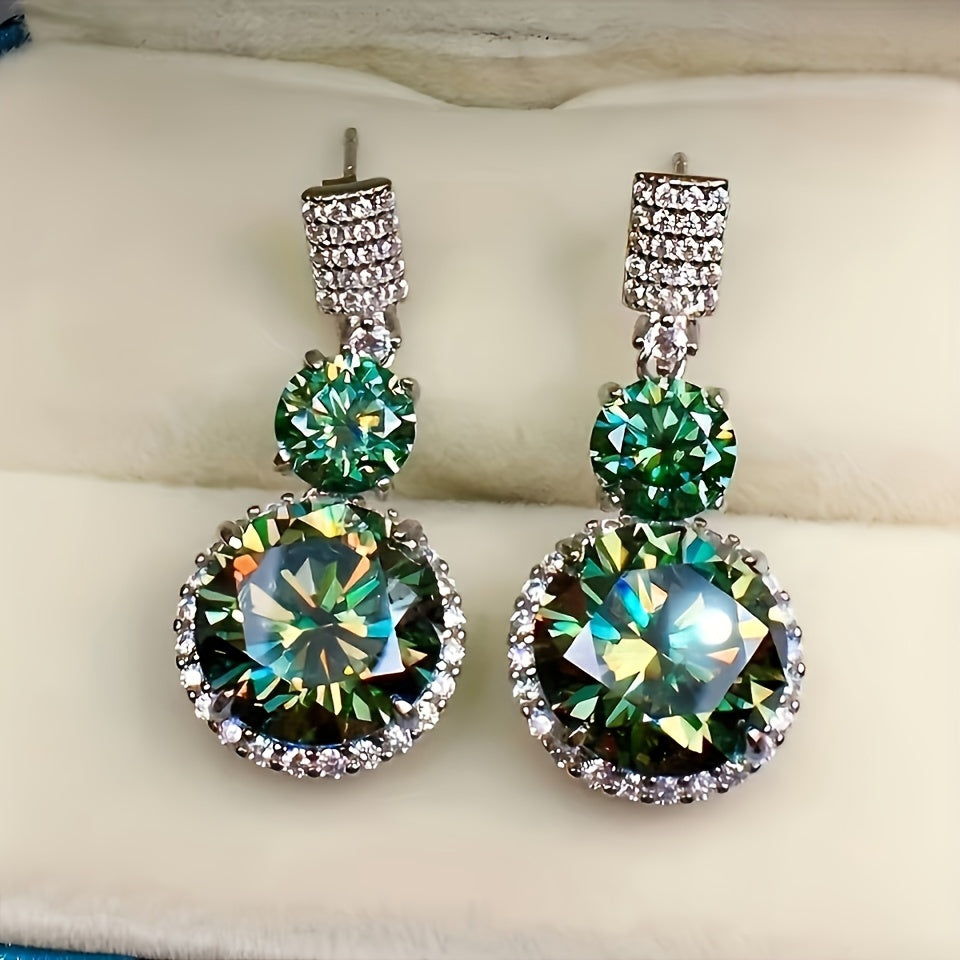 2pcs S925 925 Silver Plated with 5 Karat Moisan Stone Lop-Ear Earrings Fire Color Super Shine Luxury Hot Deal Party Wedding Holiday Event Daily Wear, Engagement Wedding Holiday, Birthday, Anniversary Ideal Gift