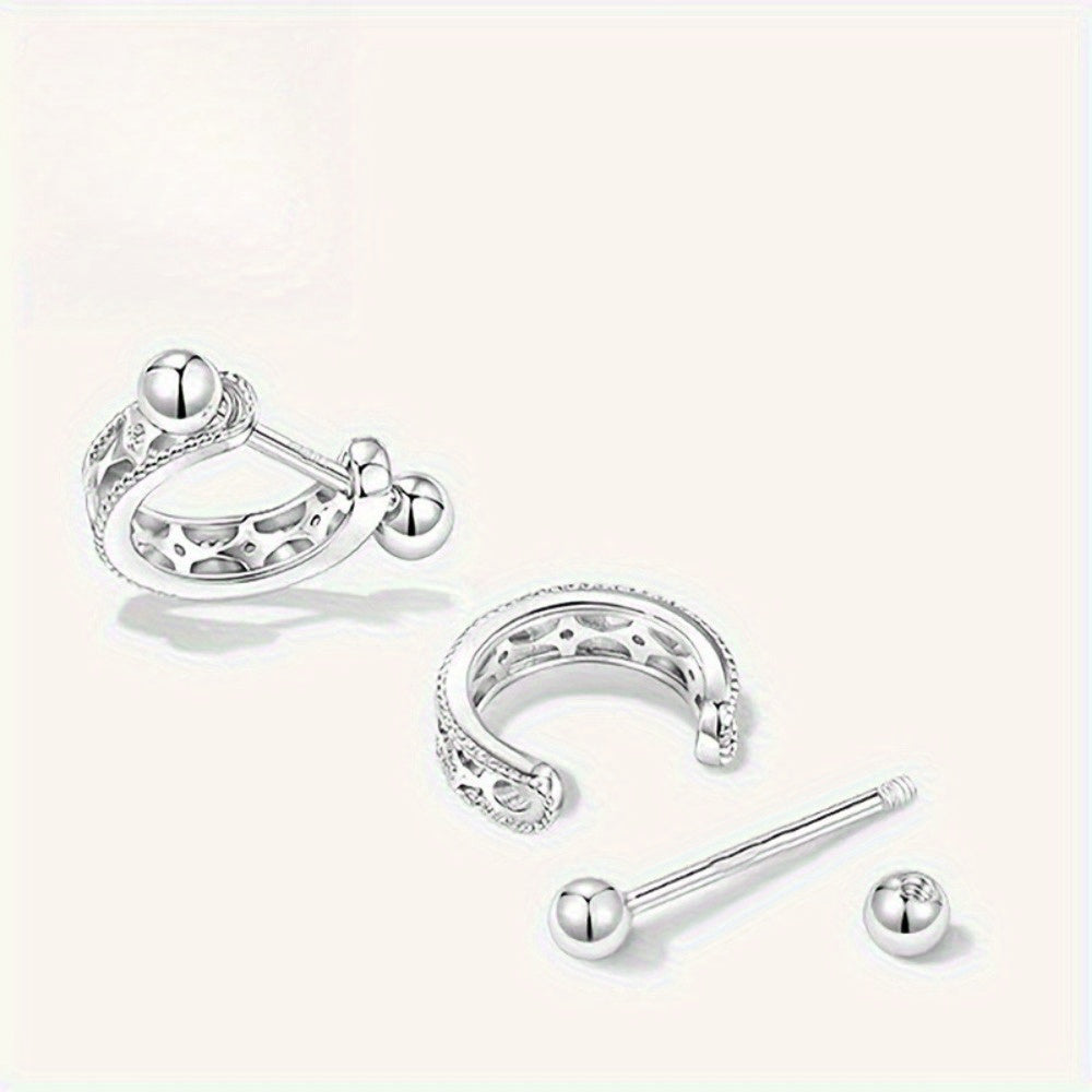 EJG Women's Hollow Star Half Round Earrings, Urban Fashion Sparkling Style, Light Luxury Niche, 925 Silver Bone Earrings Round Earrings, Hypoallergenic, Suitable for Daily, Back to and Festive Occasions
