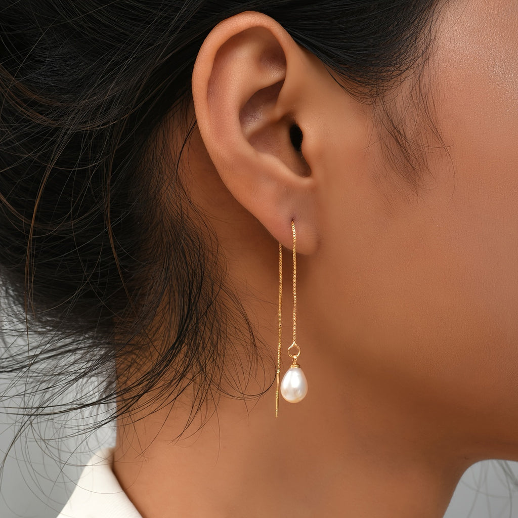 1 Pair Exquisite Freshwater Imitation Pearl Pendant Long Dangle Earrings - Elegant Simple Style, Trendy Female Gift, Hypoallergenic, Nickel-Free, Long-Lasting, Durable, Perfect for Any Occasion, for Teenager