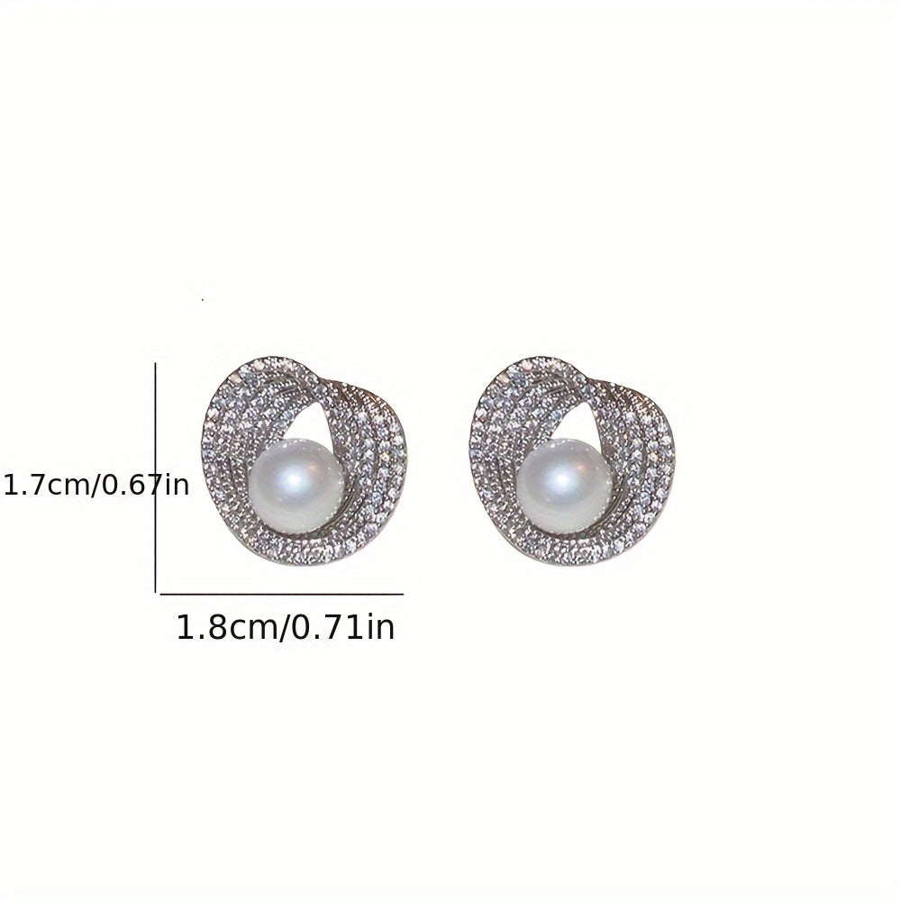 Jade Round Imitation Pearl Earrings Women's Unique Studs Elegant Minimalist Jewelry Wedding