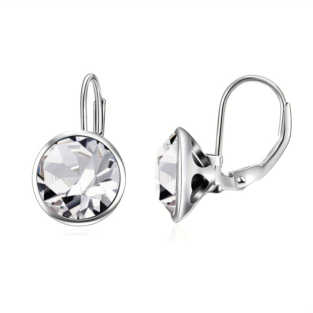 S925 Sterling Silver Bella Earrings Embellished with Artificial Crystal Pierced Leverback Cushion Cut Earrings, Fine Jewelry Gifts for Women, Best for Christmas