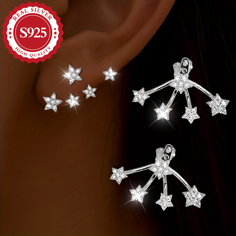 [Trendy Ear Studs] S925 Silver, Trendy Pair of Women's Five Super Sparkling Star Flower Ear Studs | Hypoallergenic, Versatile, Paired with Silver Ear Plugs