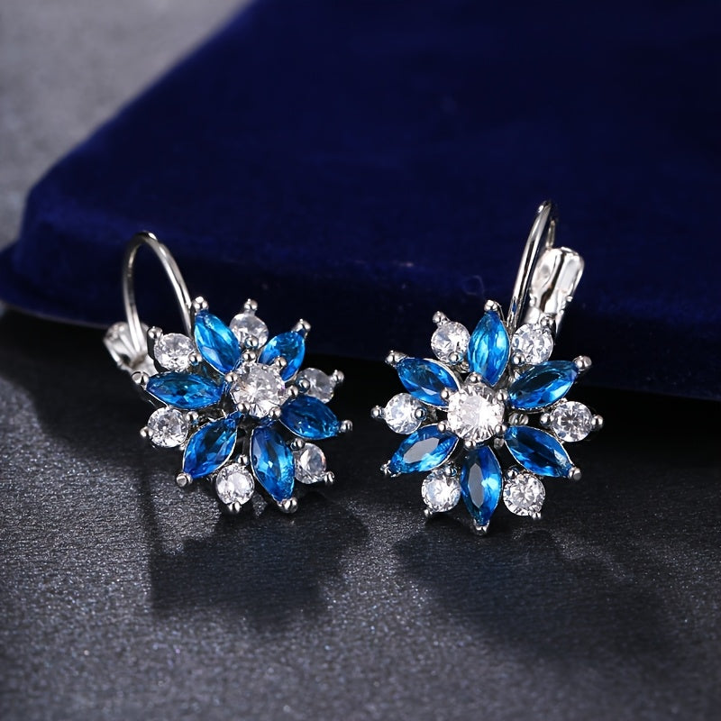 EJG 925 Sterling Silver Blue and White Snowflake Hoop Earring Buckle Light Luxury Winter Flower Exquisite Fashion Cold Style Two Colors Daily Versatile Female Earrings, Suitable for Back to, Party, Valentine'S Day Gift, Christmas Gift