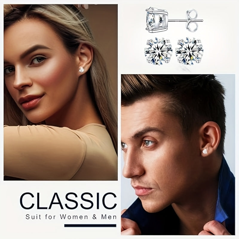 1 Pair Moissanite Stud Earrings 1CT, 2CT, 4CT, 6CT D Color VVS1 Clarity Brilliant Round Cut Lab Moissanite 18K gold plated White Golden Plated 925 Sterling 925 Silver Earring Jewelry Gifts for Men Girls with Jewelry Box, for Teenager