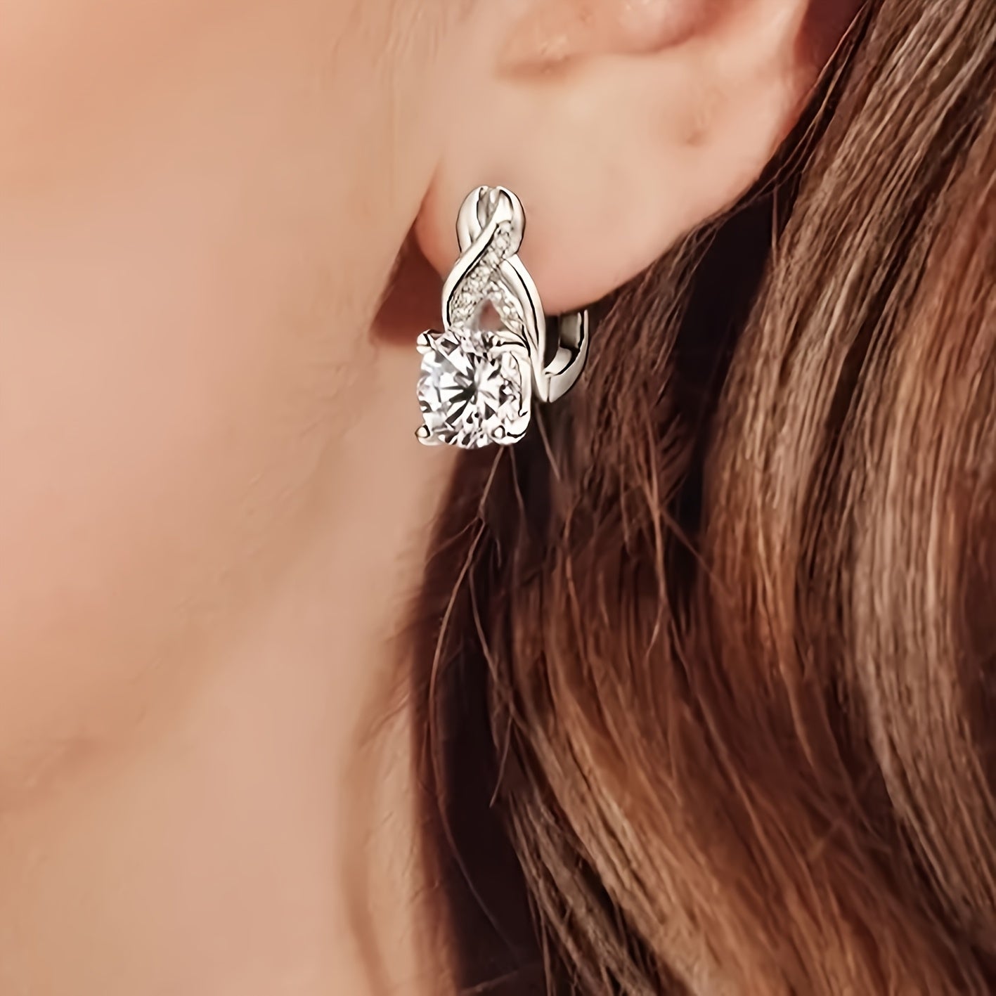 1 Pair Of Moissanite Infinity Elements Earrings for Women, 925 Silver 8mm Round Moissanite Earrings (Wedding & Party), Holiday Gifts, Earrings for Women, Jewelry Gifts, Gift Boxes