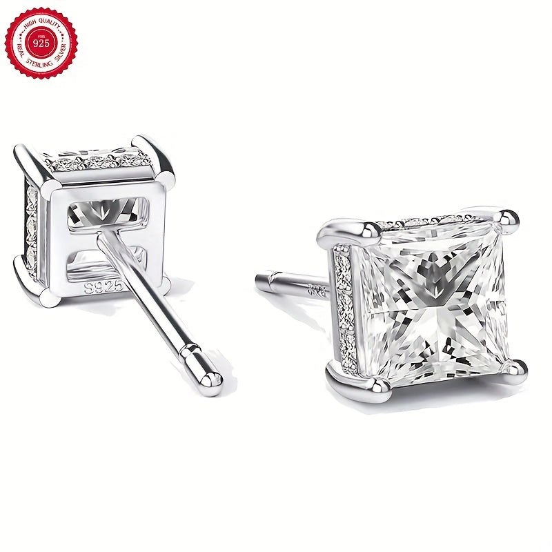 925 Silver Square Super Sparkling Zirconia Earrings, Hypoallergenic, Women'S Jewelry, Low-key Luxury, Simple And Elegant, Small And Versatile, Cheap ' Accessories, Jewelry, Birthday, Mother'S Day, Valentine'S Day Gifts, Gift Box