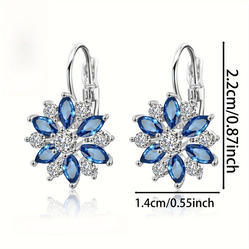 EJG 925 Sterling Silver Blue and White Snowflake Hoop Earring Buckle Light Luxury Winter Flower Exquisite Fashion Cold Style Two Colors Daily Versatile Female Earrings, Suitable for Back to, Party, Valentine'S Day Gift, Christmas Gift