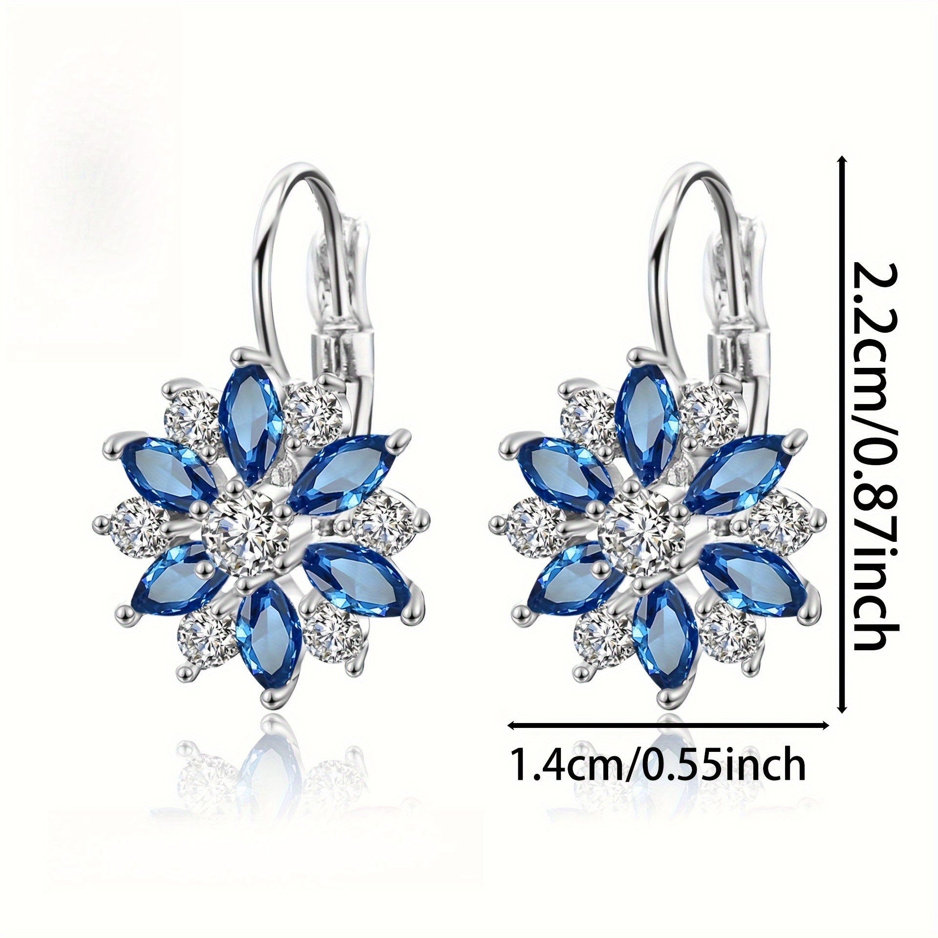 EJG 925 Sterling Silver Blue and White Snowflake Hoop Earring Buckle Light Luxury Winter Flower Exquisite Fashion Cold Style Two Colors Daily Versatile Female Earrings, Suitable for Back to, Party, Valentine'S Day Gift, Christmas Gift