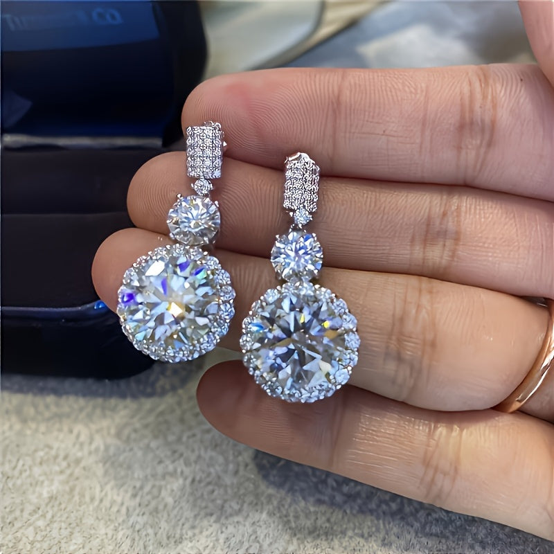 2pcs S925 925 Silver Plated with 5 Karat Moisan Stone Lop-Ear Earrings Fire Color Super Shine Luxury Hot Deal Party Wedding Holiday Event Daily Wear, Engagement Wedding Holiday, Birthday, Anniversary Ideal Gift