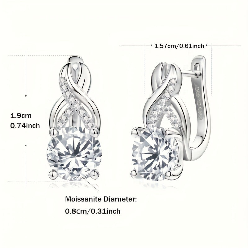 1 Pair Of Moissanite Infinity Elements Earrings for Women, 925 Silver 8mm Round Moissanite Earrings (Wedding & Party), Holiday Gifts, Earrings for Women, Jewelry Gifts, Gift Boxes