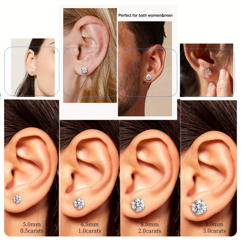 1 Pair Moissanite Stud Earrings 1CT, 2CT, 4CT, 6CT D Color VVS1 Clarity Brilliant Round Cut Lab Moissanite 18K gold plated White Golden Plated 925 Sterling 925 Silver Earring Jewelry Gifts for Men Girls with Jewelry Box, for Teenager