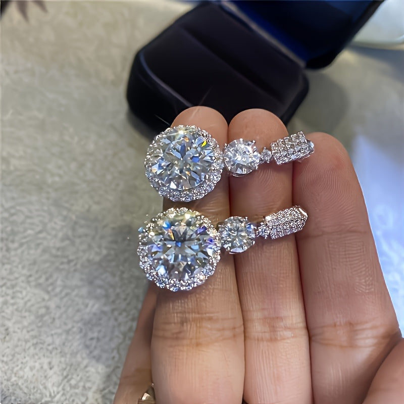 2pcs S925 925 Silver Plated with 5 Karat Moisan Stone Lop-Ear Earrings Fire Color Super Shine Luxury Hot Deal Party Wedding Holiday Event Daily Wear, Engagement Wedding Holiday, Birthday, Anniversary Ideal Gift