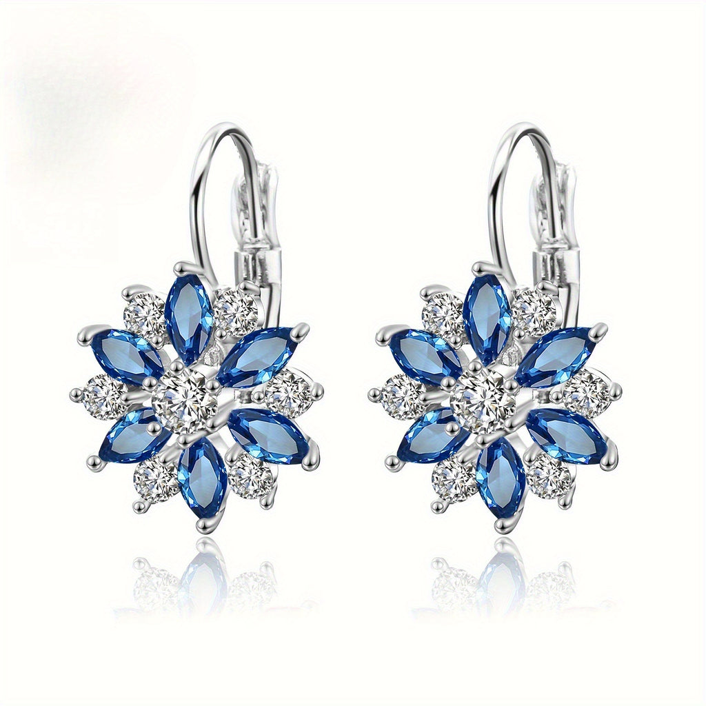 EJG 925 Sterling Silver Blue and White Snowflake Hoop Earring Buckle Light Luxury Winter Flower Exquisite Fashion Cold Style Two Colors Daily Versatile Female Earrings, Suitable for Back to, Party, Valentine'S Day Gift, Christmas Gift