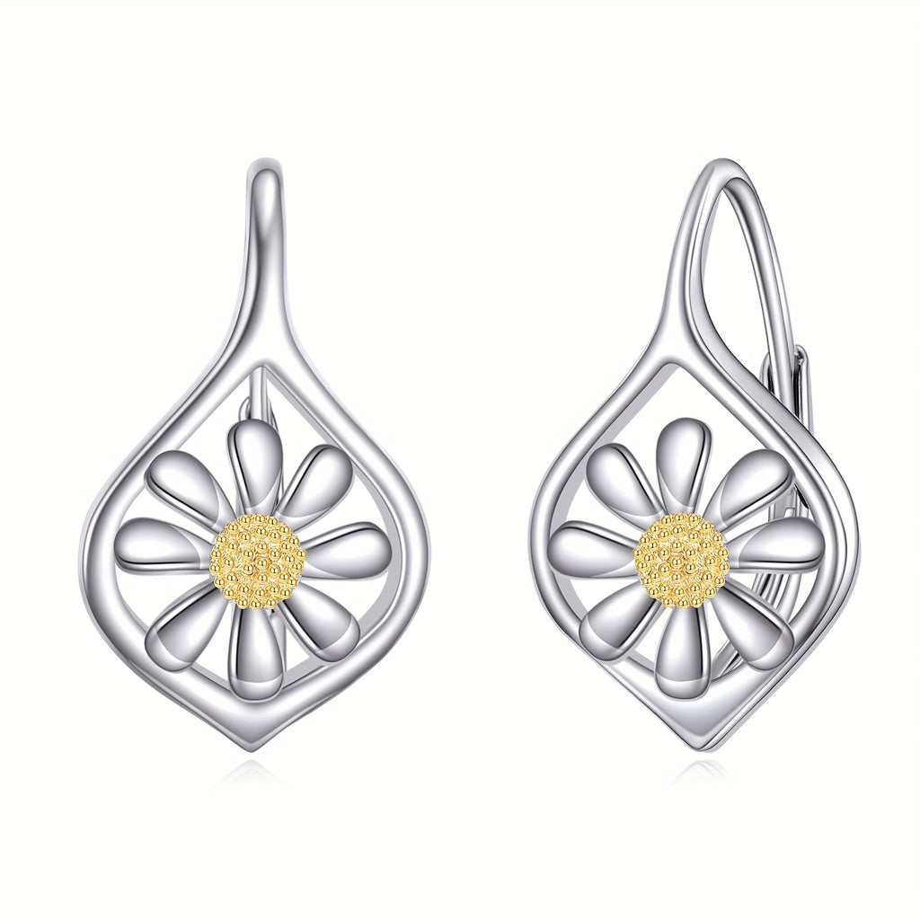 Daisy Earrings for Women Sterling Silver Daisy Dangle Drop Earrings Dainty Flower Leverback Jewelry for Women