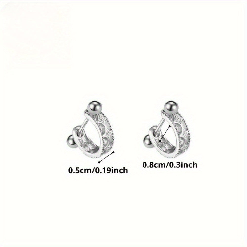 EJG Women's Hollow Star Half Round Earrings, Urban Fashion Sparkling Style, Light Luxury Niche, 925 Silver Bone Earrings Round Earrings, Hypoallergenic, Suitable for Daily, Back to and Festive Occasions