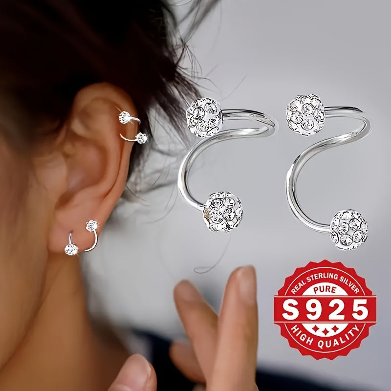 A Pair Of Sparkling Spherical Earrings with Screw Type S-shaped Earrings - Anti Allergic, Suitable for Holiday Gifts And Festive Parties, Very Suitable for Women to Wear