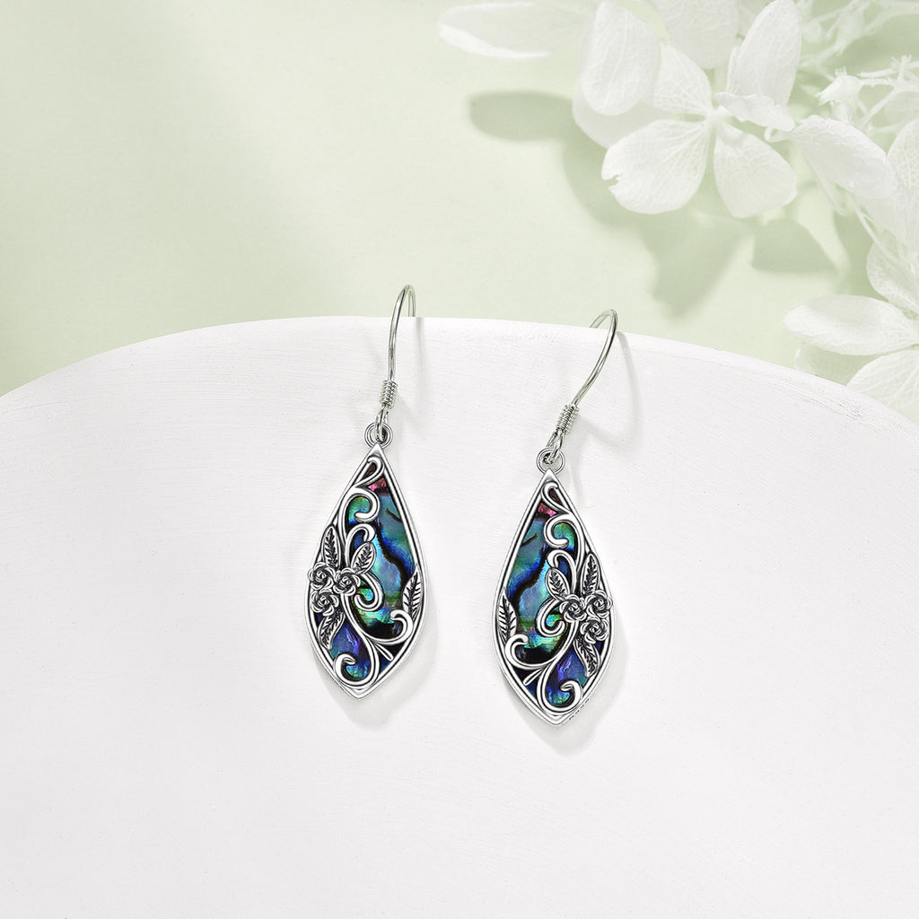 Silvery Earrings for Women Sterling Silvery Filigree Earrings Teardrop Dangle Drop Filigree Bohemia Jewelry Gift for Women Mother Mom