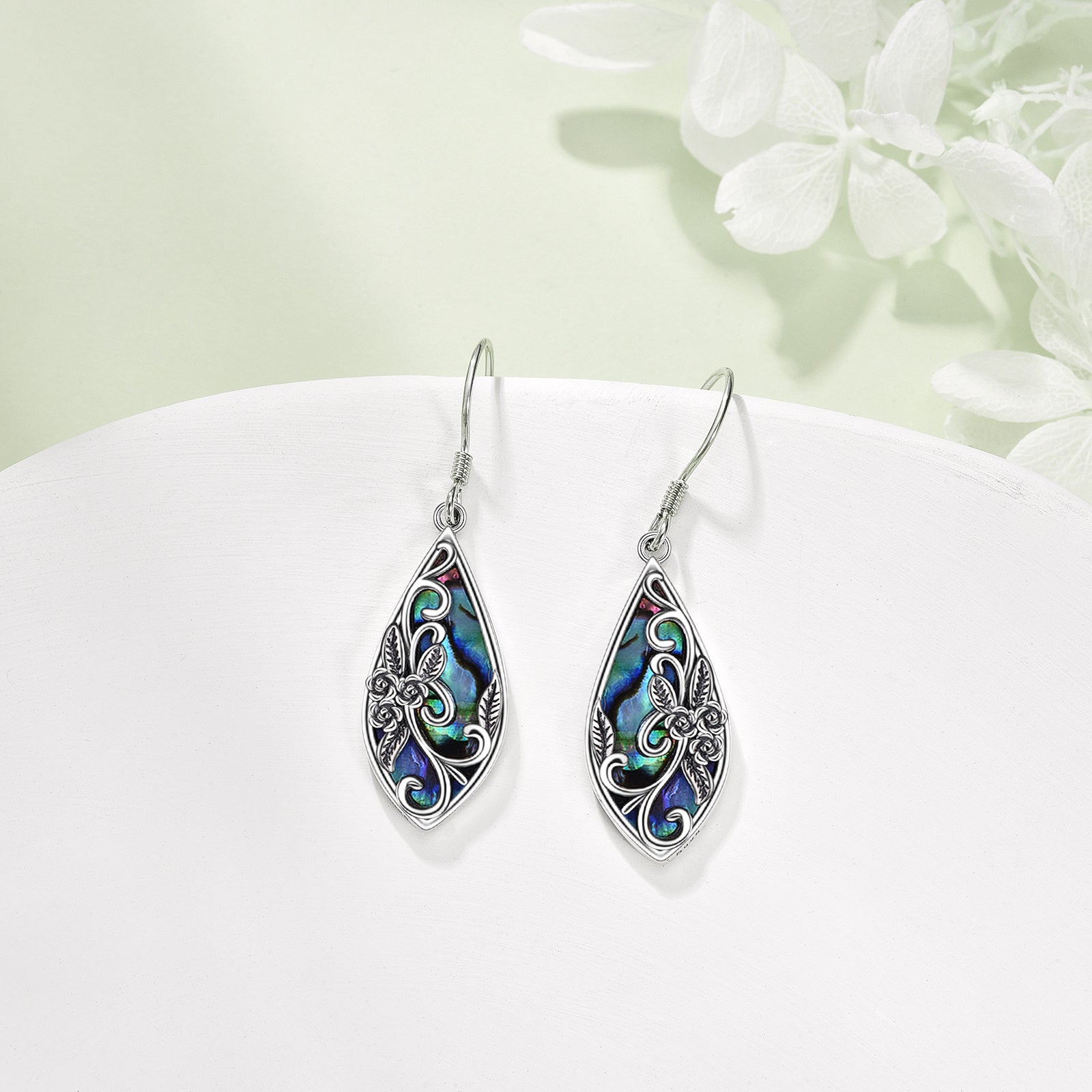 Silvery Earrings for Women Sterling Silvery Filigree Earrings Teardrop Dangle Drop Filigree Bohemia Jewelry Gift for Women Mother Mom