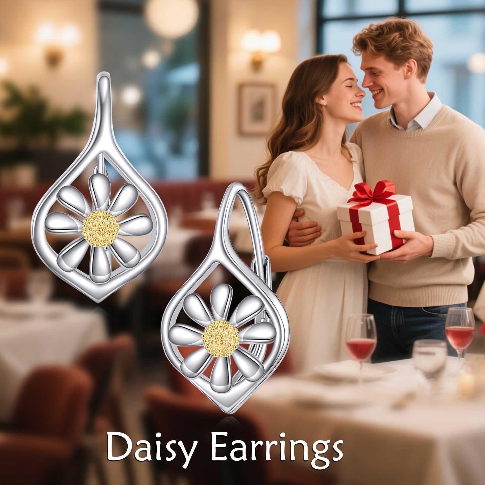 Daisy Earrings for Women Sterling Silver Daisy Dangle Drop Earrings Dainty Flower Leverback Jewelry for Women