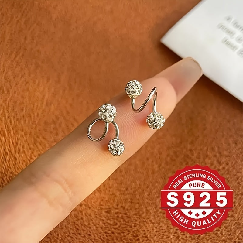 A Pair Of Sparkling Spherical Earrings with Screw Type S-shaped Earrings - Anti Allergic, Suitable for Holiday Gifts And Festive Parties, Very Suitable for Women to Wear