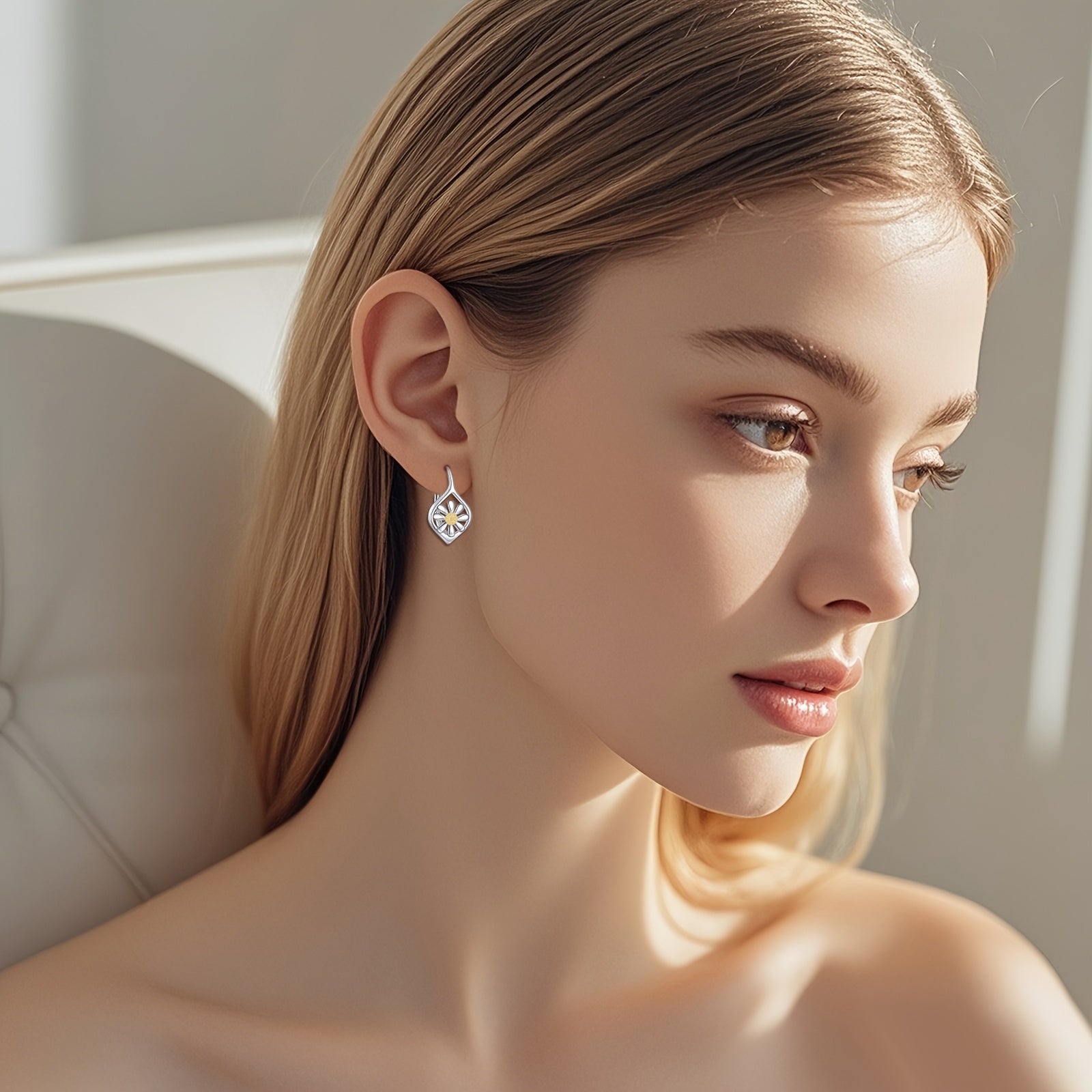 Daisy Earrings for Women Sterling Silver Daisy Dangle Drop Earrings Dainty Flower Leverback Jewelry for Women