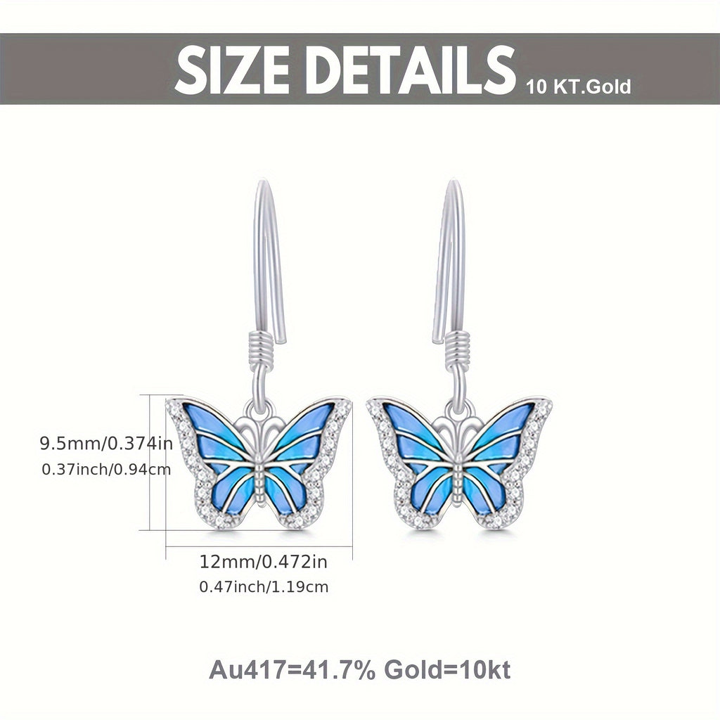 SISGEM 10k White Golden Blue Butterfly Drop Earrings for Women - Elegant Dangle Jewelry with Sparkling Accents, Perfect Gift for Her, Everyday & Special Occasions, Butterfly Earrings