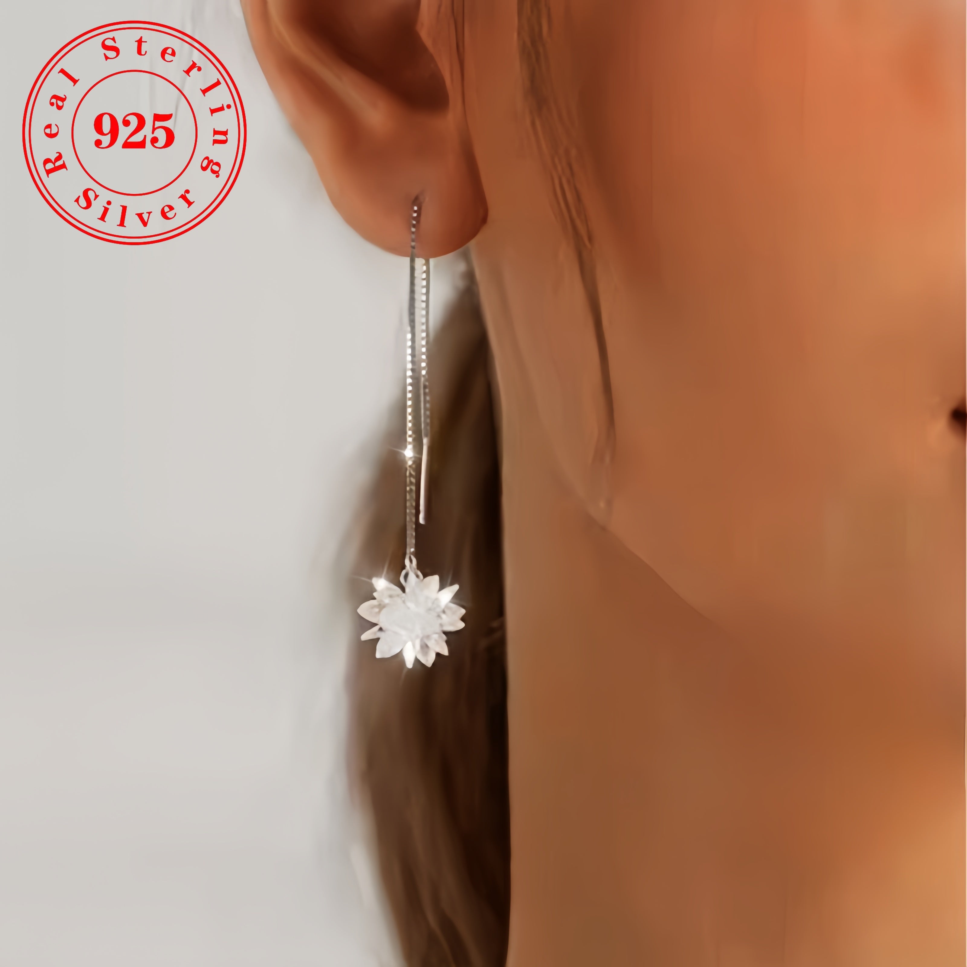 925 sterling Silvery earrings with sparkling flower design, set with sparkling low sensitivity earrings, wedding jewelry