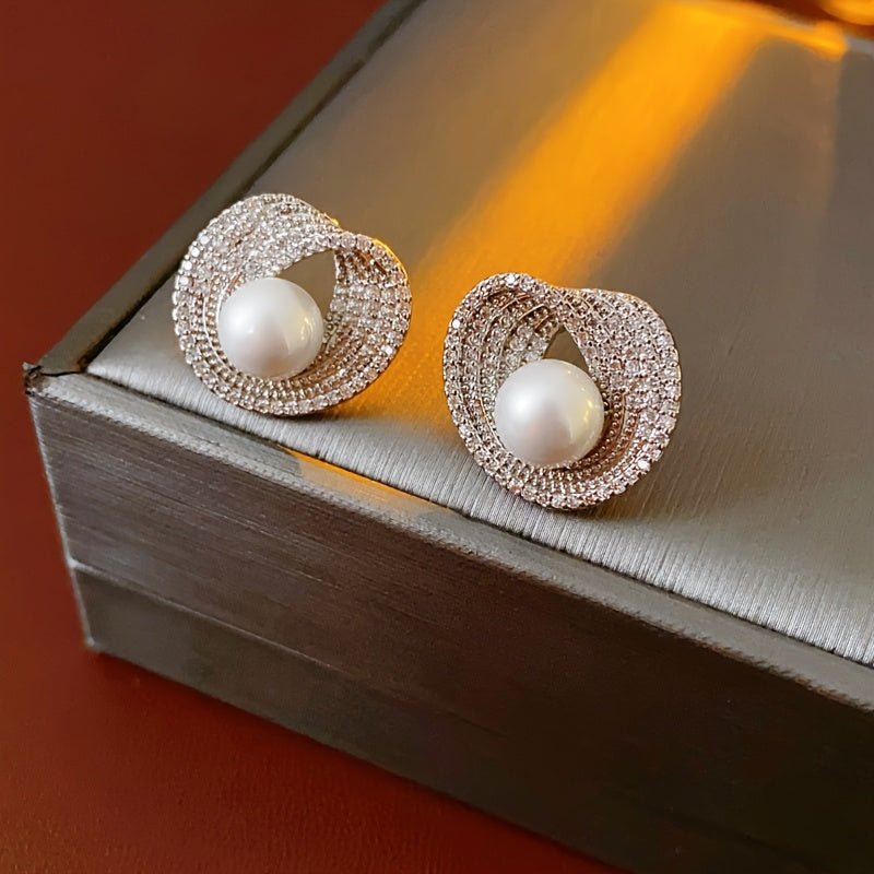 Jade Round Imitation Pearl Earrings Women's Unique Studs Elegant Minimalist Jewelry Wedding