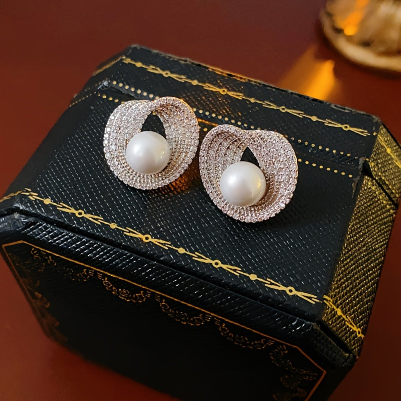 Jade Round Imitation Pearl Earrings Women's Unique Studs Elegant Minimalist Jewelry Wedding