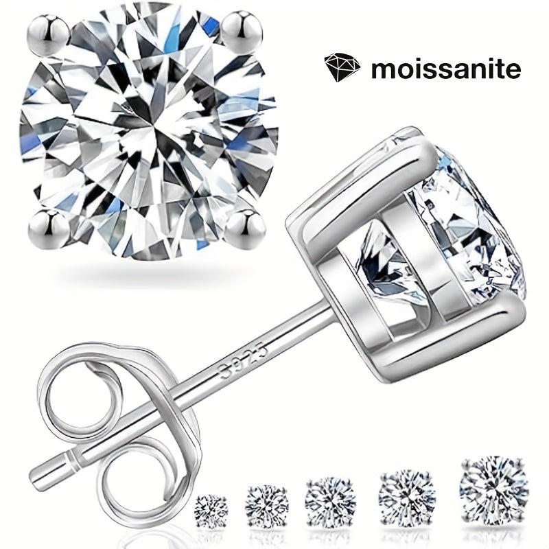 1 Pair Moissanite Stud Earrings 1CT, 2CT, 4CT, 6CT D Color VVS1 Clarity Brilliant Round Cut Lab Moissanite 18K gold plated White Golden Plated 925 Sterling 925 Silver Earring Jewelry Gifts for Men Girls with Jewelry Box, for Teenager