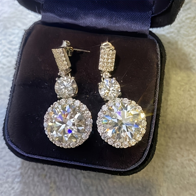 2pcs S925 925 Silver Plated with 5 Karat Moisan Stone Lop-Ear Earrings Fire Color Super Shine Luxury Hot Deal Party Wedding Holiday Event Daily Wear, Engagement Wedding Holiday, Birthday, Anniversary Ideal Gift