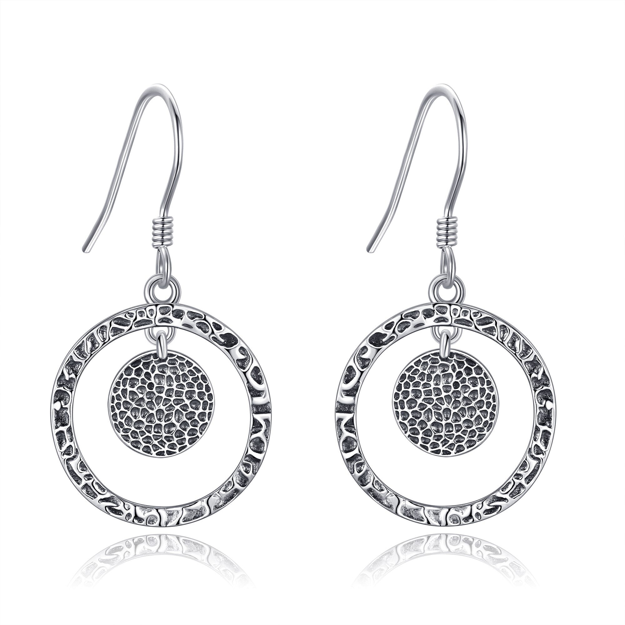 Hammered Earrings Sterling Silvery Hammered Dangle Drop Earrings Circle Jewelry Gift for Women