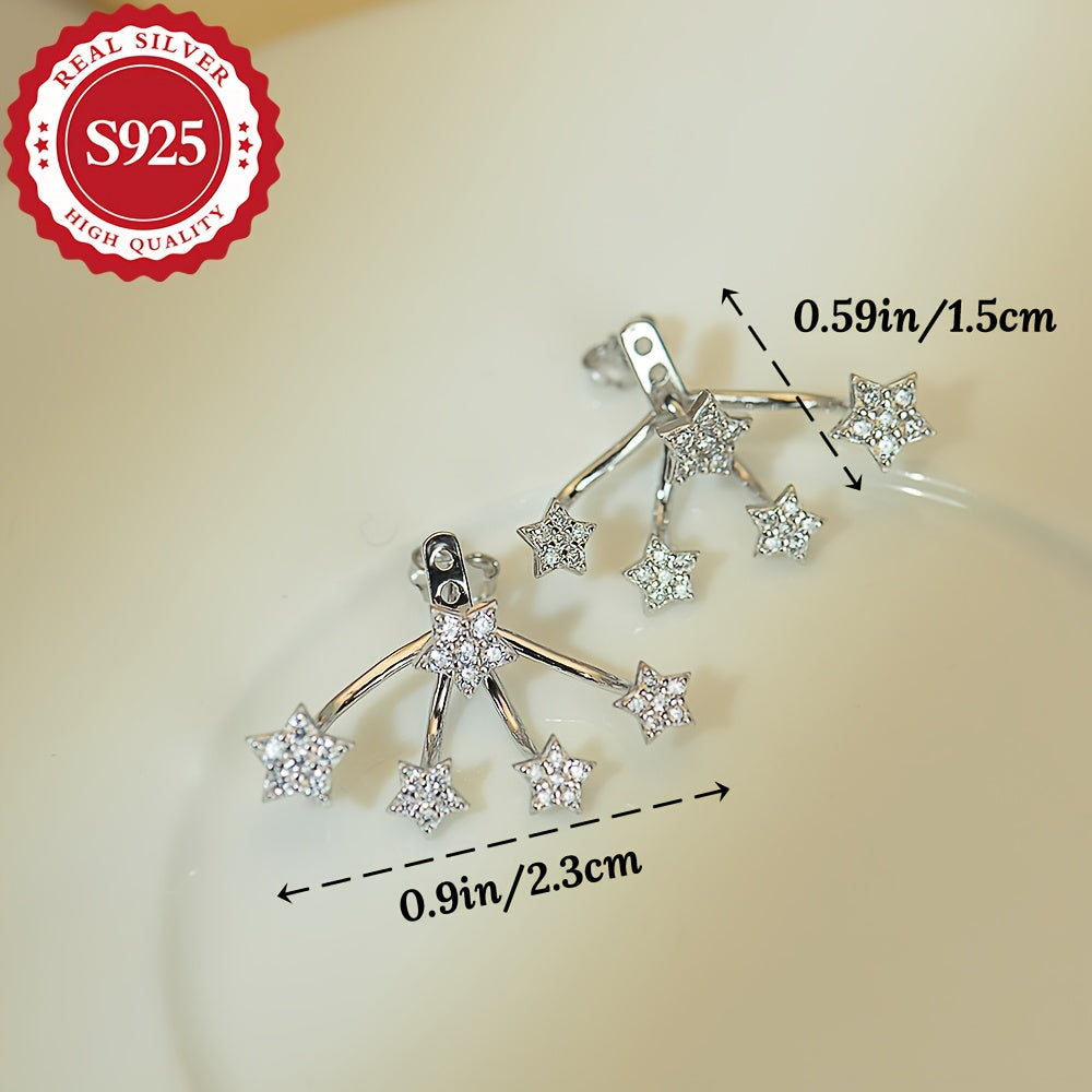 [Trendy Ear Studs] S925 Silver, Trendy Pair of Women's Five Super Sparkling Star Flower Ear Studs | Hypoallergenic, Versatile, Paired with Silver Ear Plugs