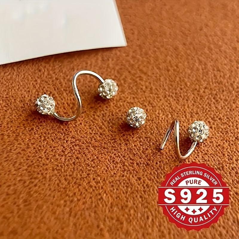 A Pair Of Sparkling Spherical Earrings with Screw Type S-shaped Earrings - Anti Allergic, Suitable for Holiday Gifts And Festive Parties, Very Suitable for Women to Wear