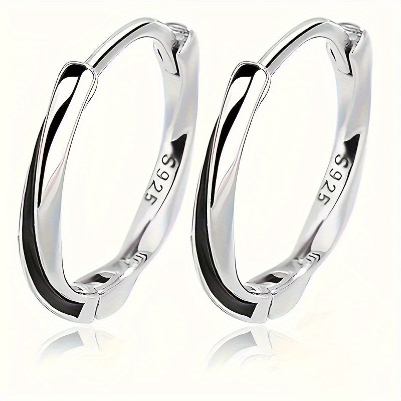 S925 Minimalist Men'S And Women'S Hypoallergenic Pure Silvery Earrings, Worn Daily