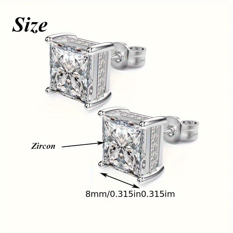 925 Silver Square Super Sparkling Zirconia Earrings, Hypoallergenic, Women'S Jewelry, Low-key Luxury, Simple And Elegant, Small And Versatile, Cheap ' Accessories, Jewelry, Birthday, Mother'S Day, Valentine'S Day Gifts, Gift Box