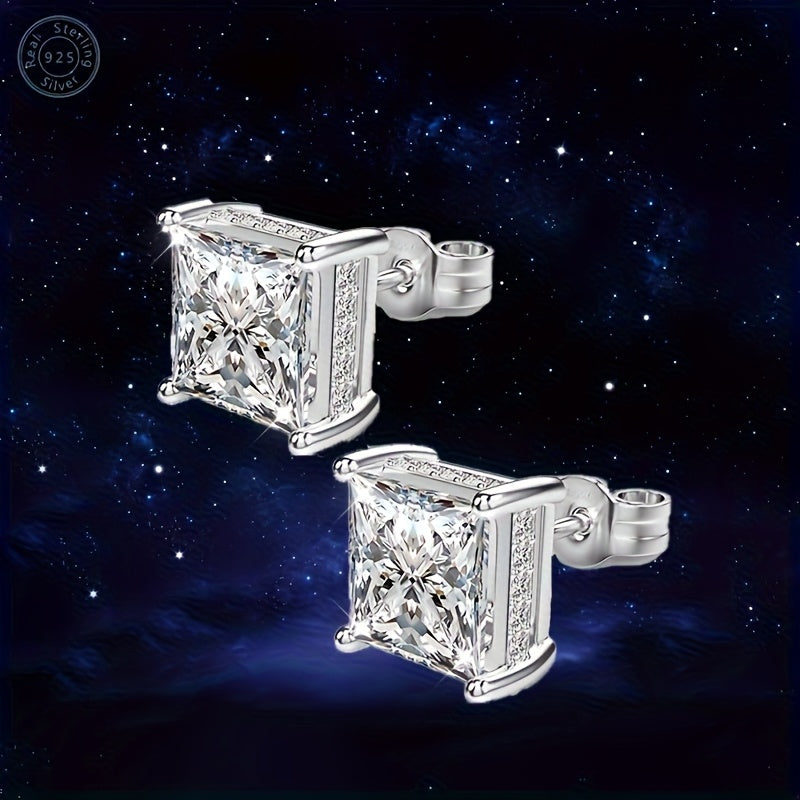 925 Silver Square Super Sparkling Zirconia Earrings, Hypoallergenic, Women'S Jewelry, Low-key Luxury, Simple And Elegant, Small And Versatile, Cheap ' Accessories, Jewelry, Birthday, Mother'S Day, Valentine'S Day Gifts, Gift Box