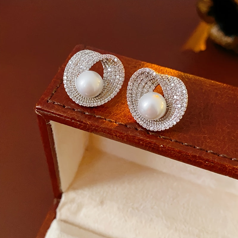 Jade Round Imitation Pearl Earrings Women's Unique Studs Elegant Minimalist Jewelry Wedding