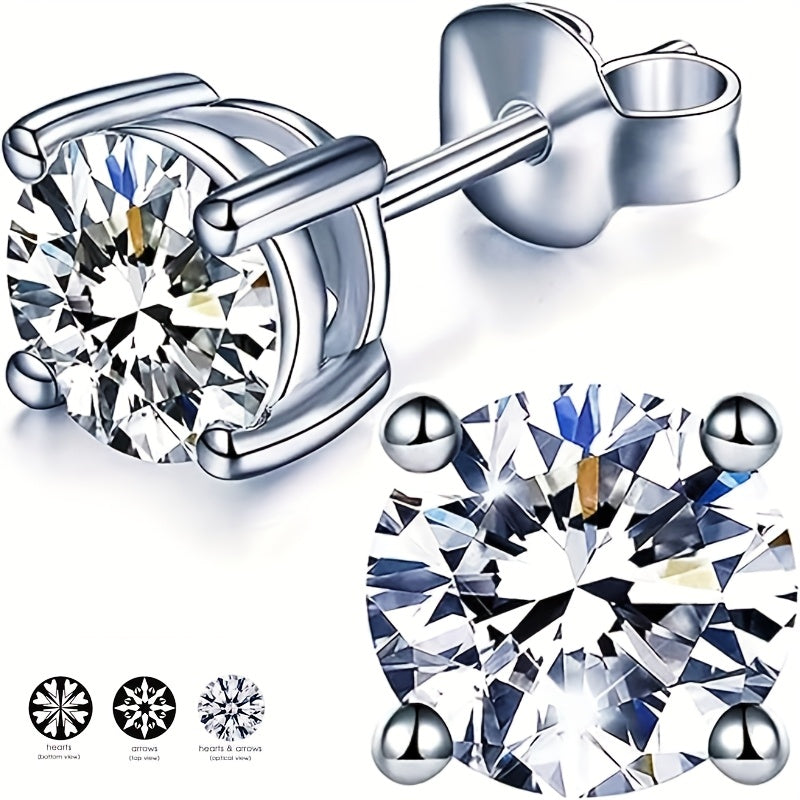 1 Pair Moissanite Stud Earrings 1CT, 2CT, 4CT, 6CT D Color VVS1 Clarity Brilliant Round Cut Lab Moissanite 18K gold plated White Golden Plated 925 Sterling 925 Silver Earring Jewelry Gifts for Men Girls with Jewelry Box, for Teenager
