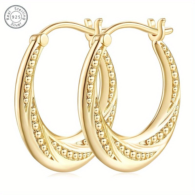 925 Silver, 18K Gold Plated, Gold Bead Spiral Earrings, Stylish Earrings for Parents, Weddings, Valentine's Day, Anniversaries, Birthdays And Graduation Ceremonies with Beautiful Gifts